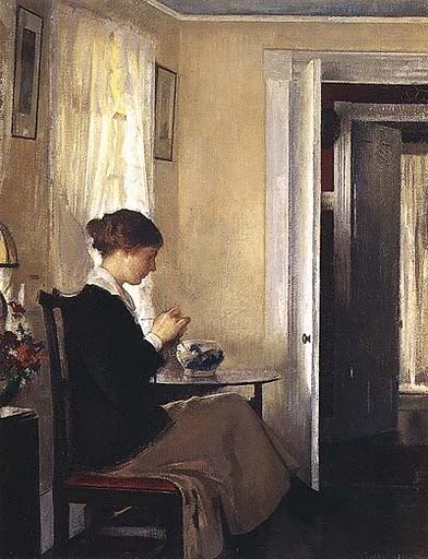 Amer Edmund Tarbell (American painter, 1862-1938)  Josephine Knitting
